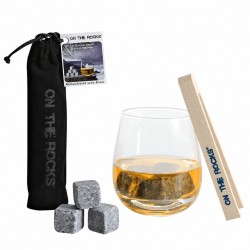 6 glaçons en granit bleu de Bretagne sachet velours + Pince en bois du Jura
